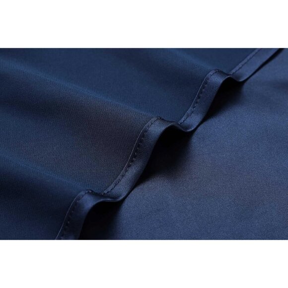 Women's Dark Blue Long Length Silk Satin High Waist Elastic Causal Midi Skirt - Picture 4 of 4